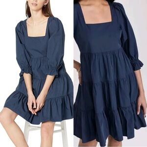 Madewell Navy Tiered Lizzie Poplin Mini Dress Sz 4